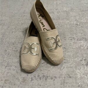 Sam Edelman Beige Espadrille Flats with Embroidered Logo